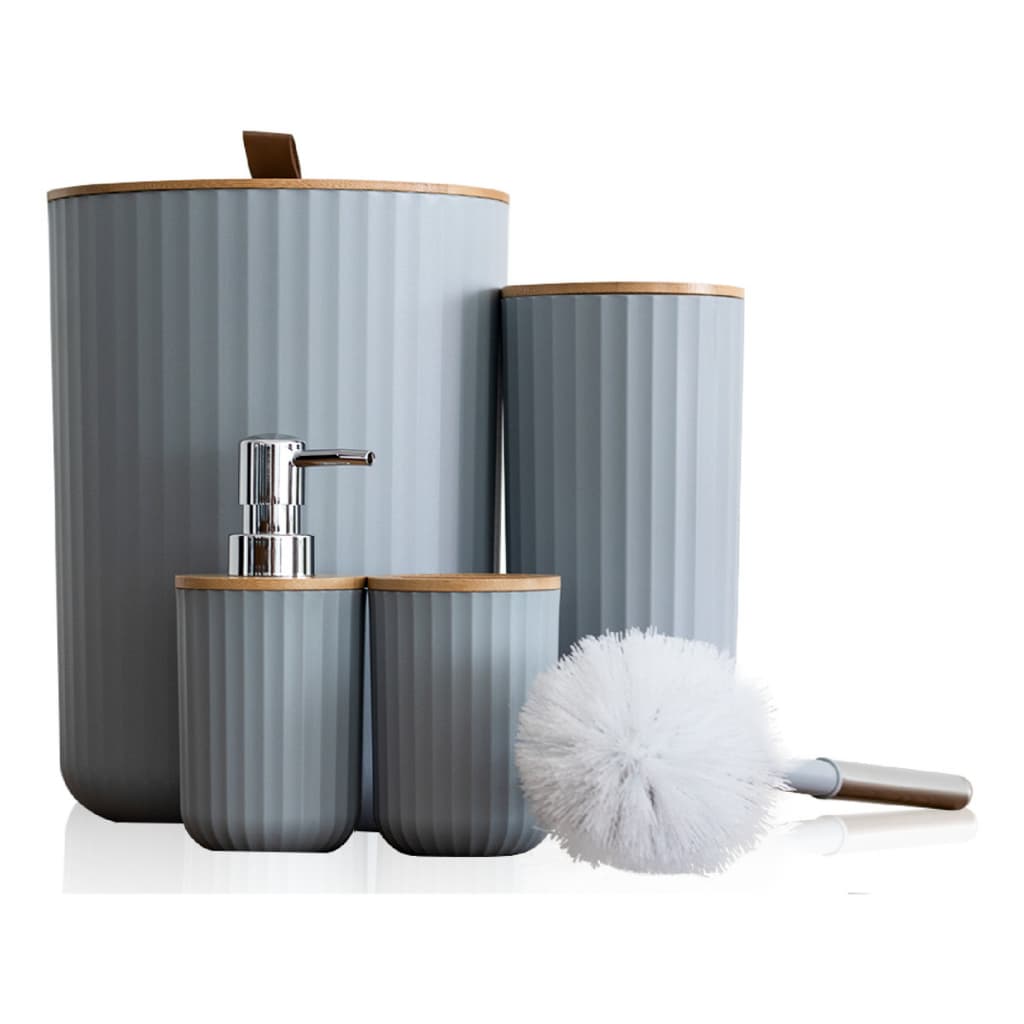 Kit Banheiro 4 Peças Tampa de Bambu Lavabo Lixeira Escova Sanitária Porta Escova luxo Design Moderno