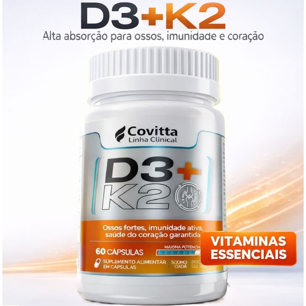 Vitamina D3 + K2 60 Cápsulas | Ossos Fortes | Imunidade | Saúde Óssea | Covitta