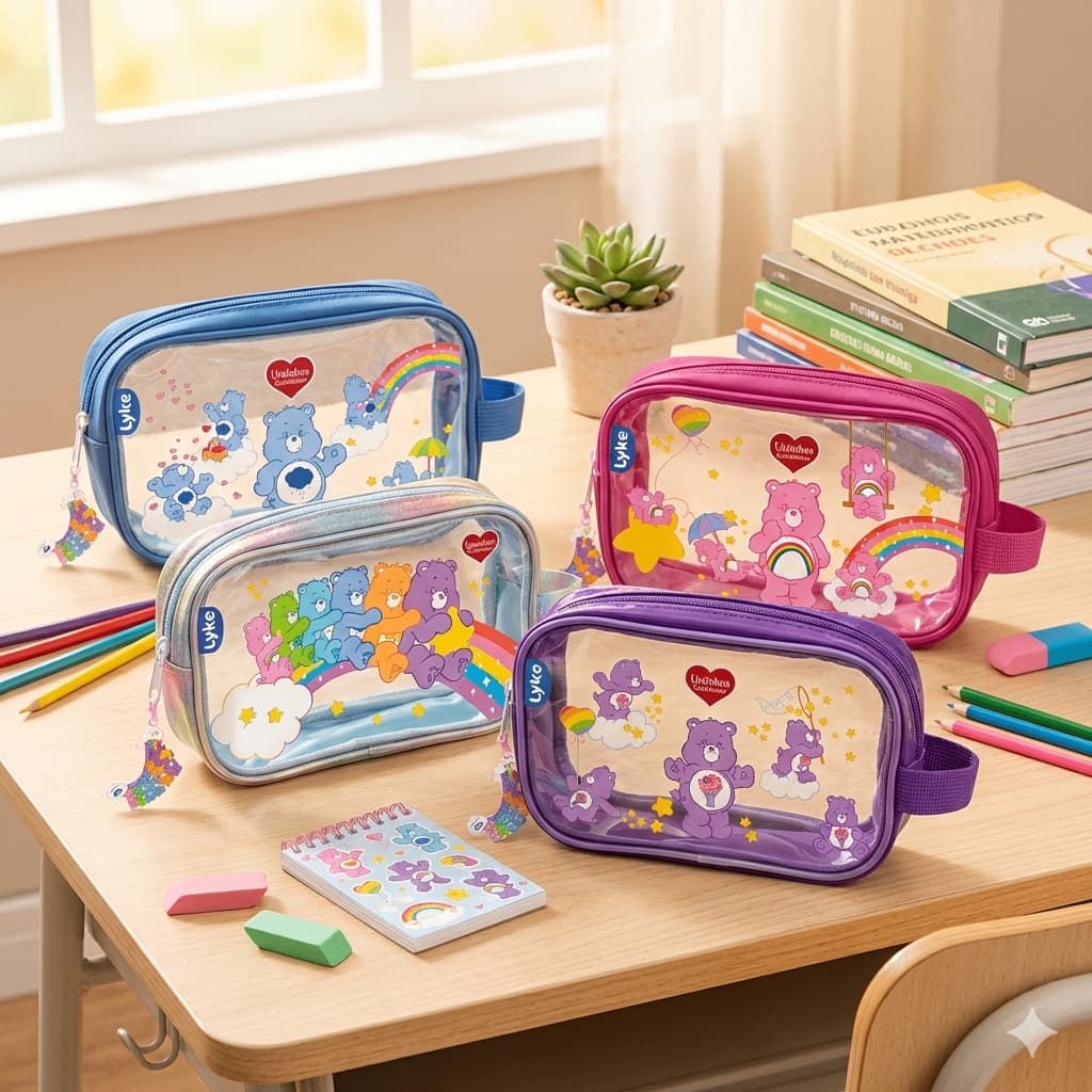 Estojo Grande Com Zíper - Infantil Feminino Resistente Ursinhos Carinhosos