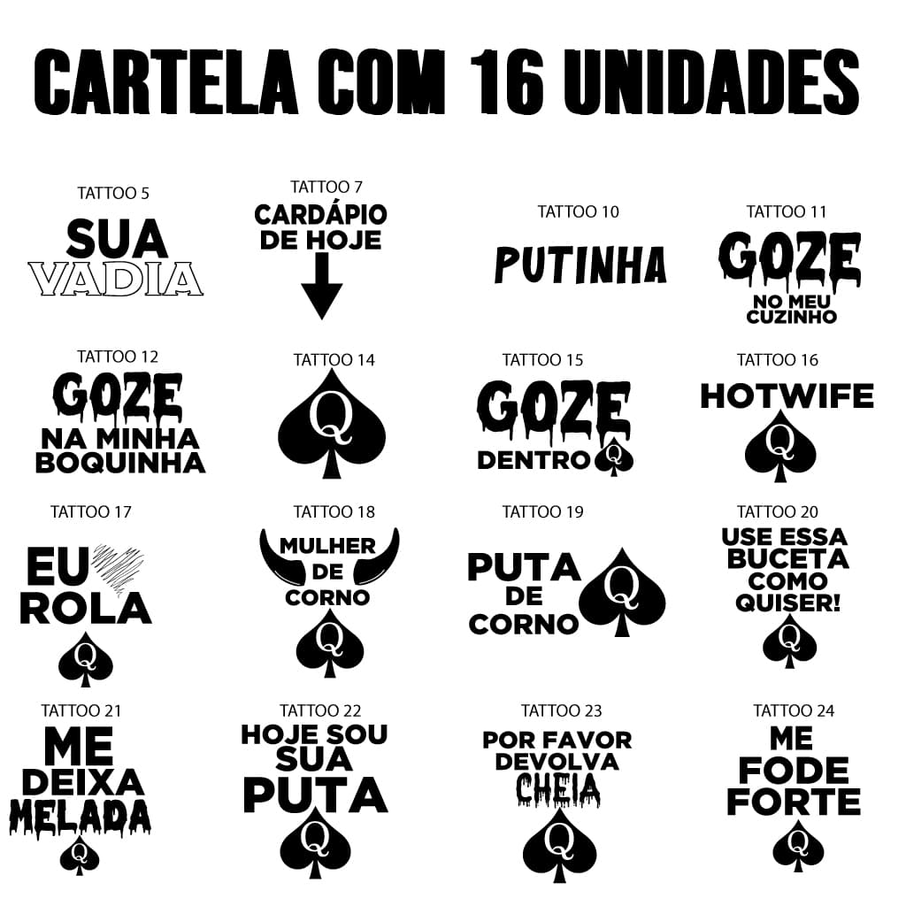 Kit com 16 unidades das melhores tatuagens para hotwife - cuckold - mulher de corn...esposinhas sapekas.....