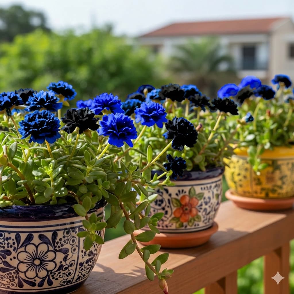 Sementes de Onze-Horas flores triplas Preta com Azul