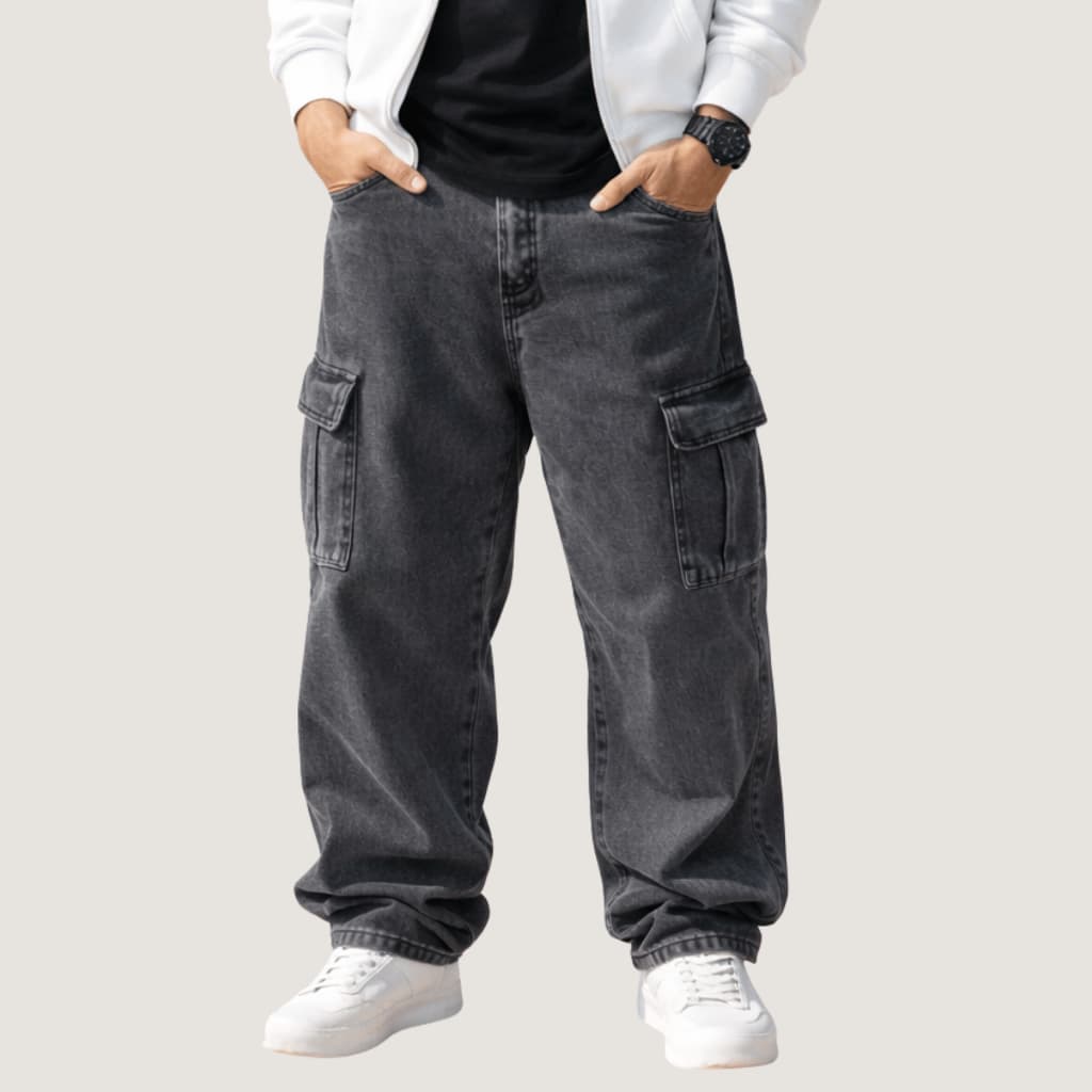 Calça Cargo Grafite Bolso Lateral Street Urbano Estilo Rua Streetwear Estonada Cinza Grafite