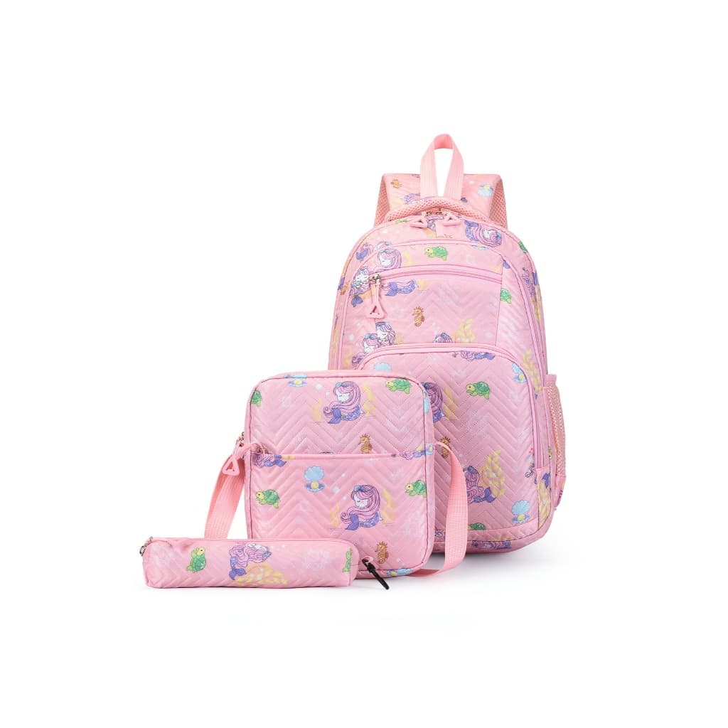 Kit com 3 Peças: Mochila estampada de Escolar,  Lancheira e Estojo Espaçoso Princesa escola, conjunto feminino,faculdade
