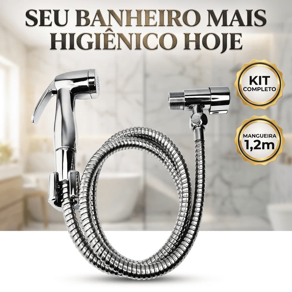 Ducha Higiênica 100% Cromada Completa Luxo Metal Inox Acionamento 1/4 De Volta Com Registro