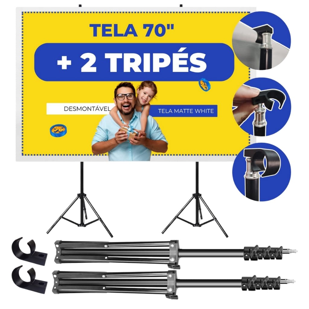 Tela de Projeção Portátil com Tripé Retratil Datashow Fácil Montagem para Eventos e Reuniões