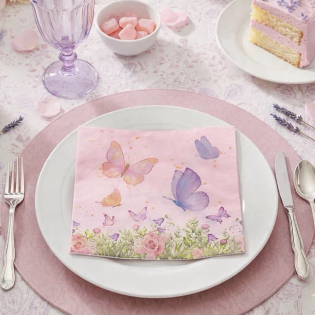 Guardanapo de papel decorado 20 unidades borboleta flores rosa mesa posta 33x33cm toalha de papel