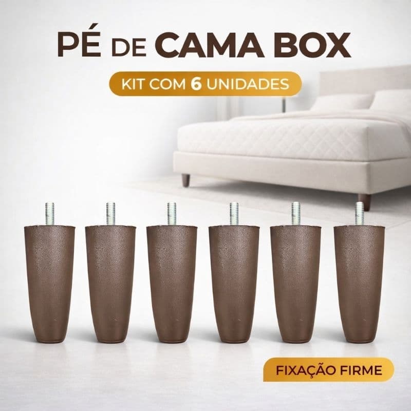 Pé de Cama Box Reforçado Marrom e Preto | Kit 1--12 Unidades | Firme, Não Balança, Fácil Instalação