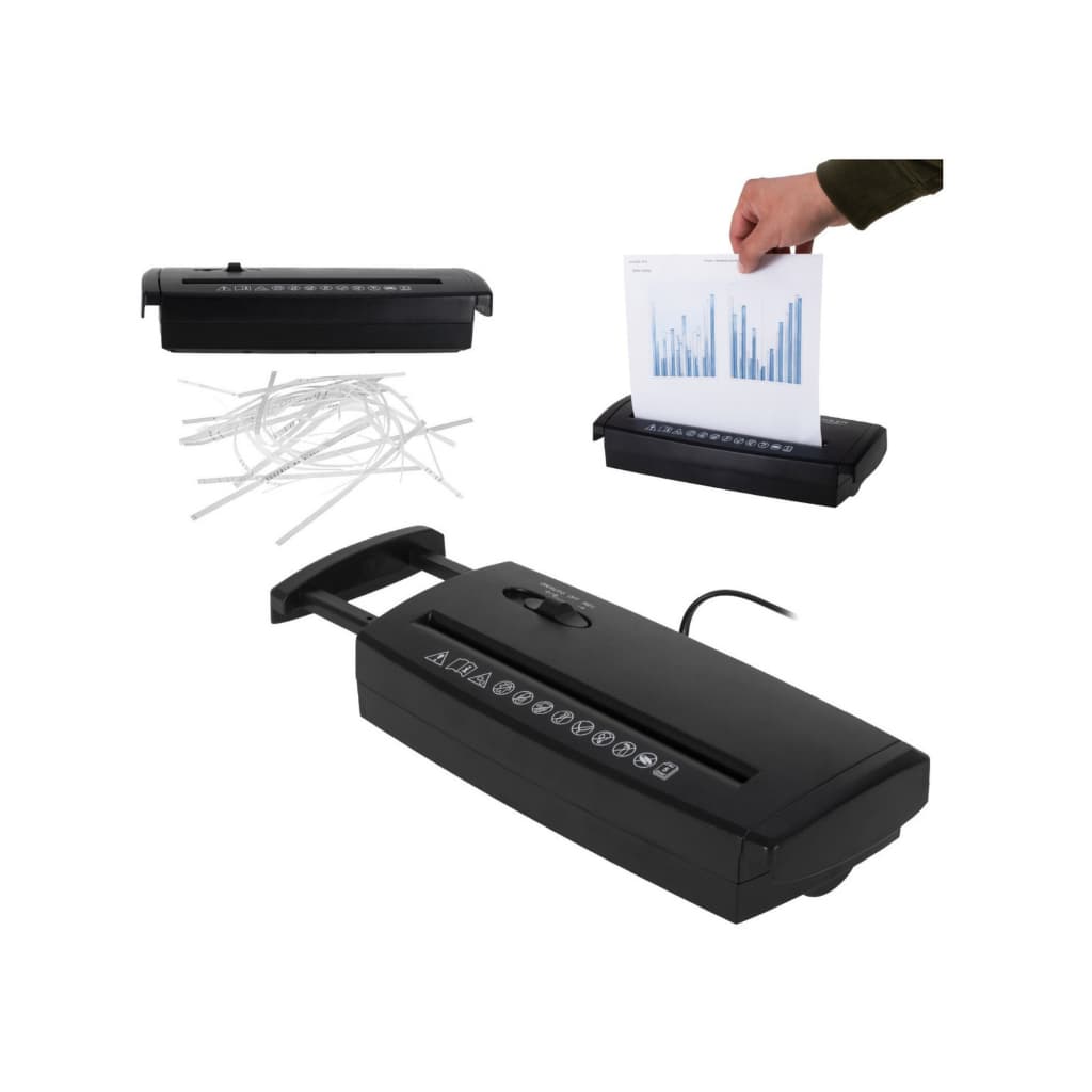 Fragmentadora de Papel 6 Folhas 110V Corte em Tiras 6mm Compacta sem Cesto para Escritório e Uso Doméstico – Preto