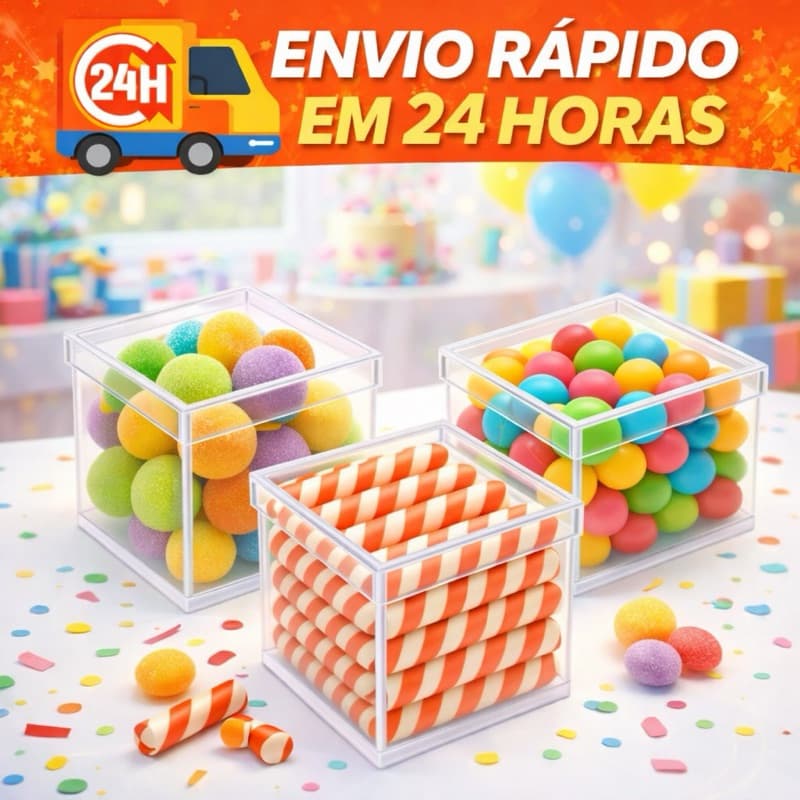 KIT 10/20/30/40/50 e 100 Caixinhas Acrílicas 4x4 cm para Aniversário Lembrancinha