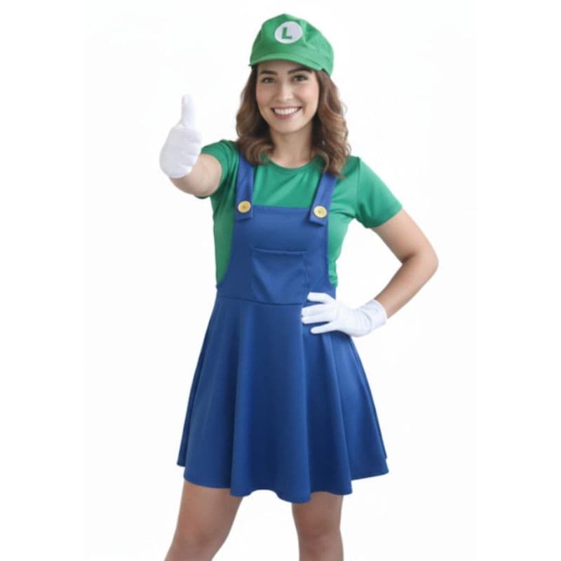 fantasia jardineira Luigi com chapéu luva e camiseta