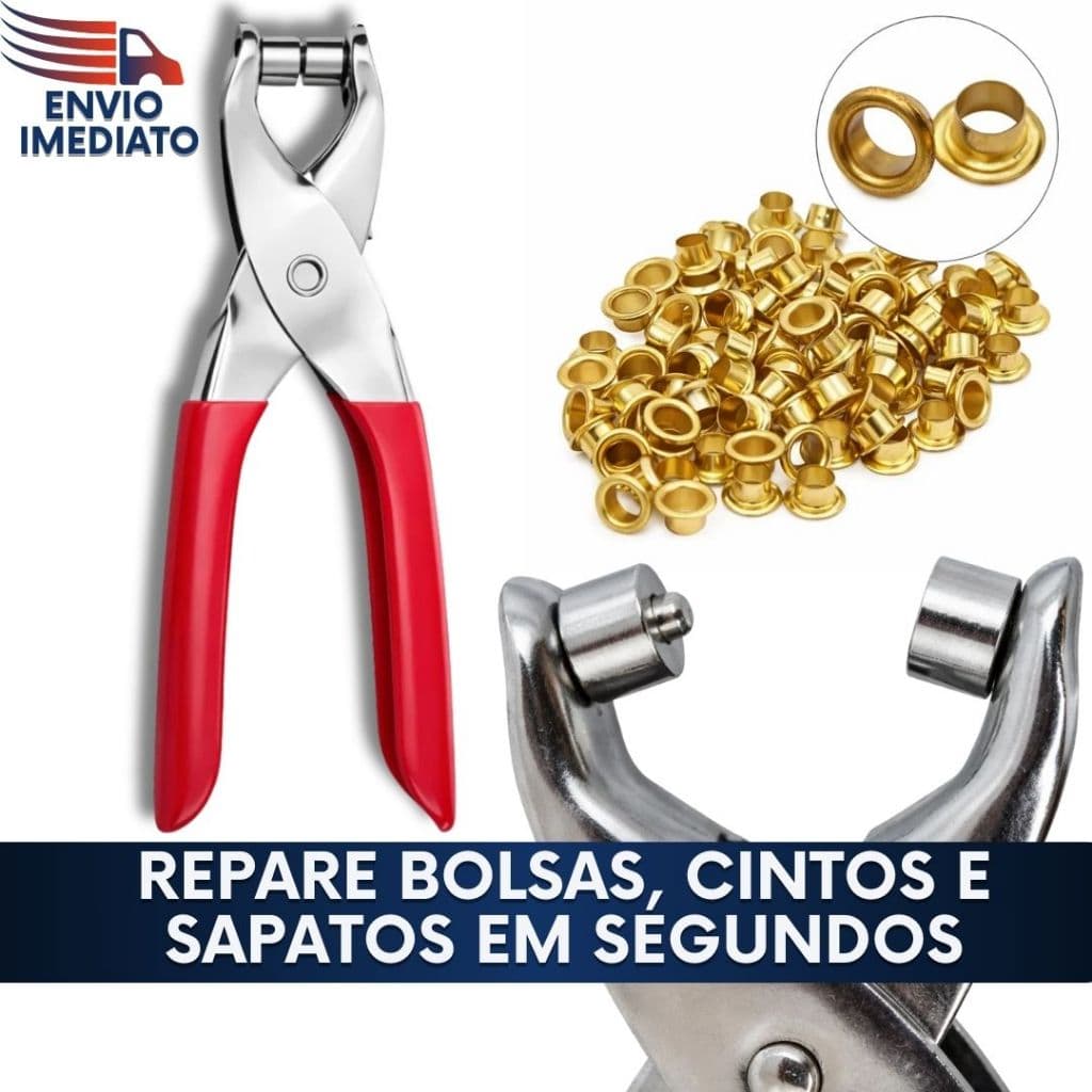 Alicate de Ilhós Profissional com Ilhosses Para Papelaria