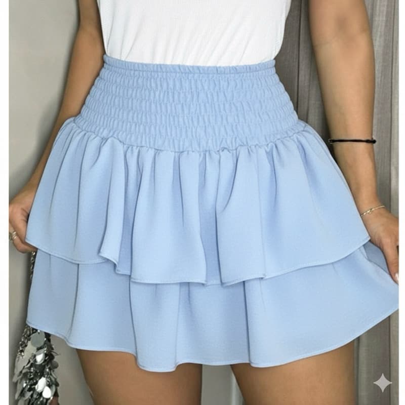 Saia short Fabiana babado, Ruffle, curta , cintura alta feminina Verão Carnaval