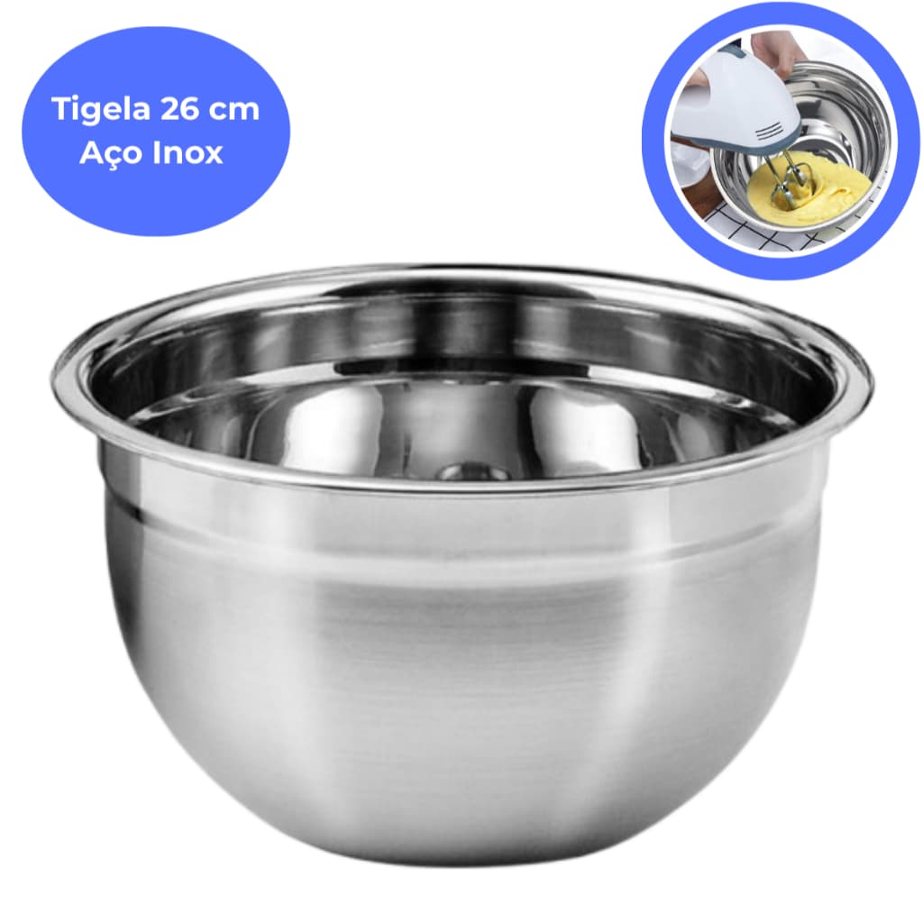 Tigela Bowl Multiuso Inox 26 cm Grande Reforçado Profissional Oferta