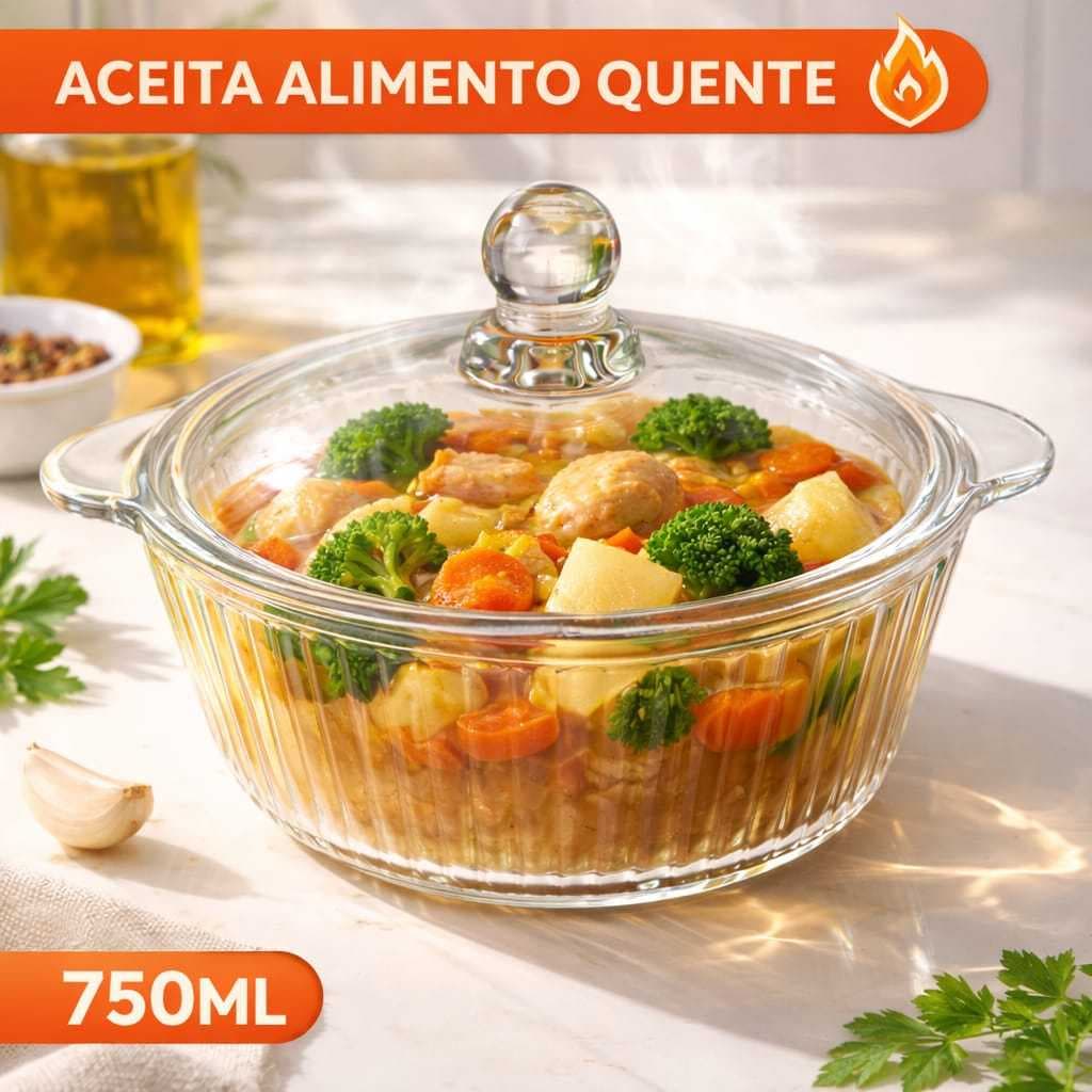 Terrina / Tigela De vidro  Canelada Com Tampa750ml