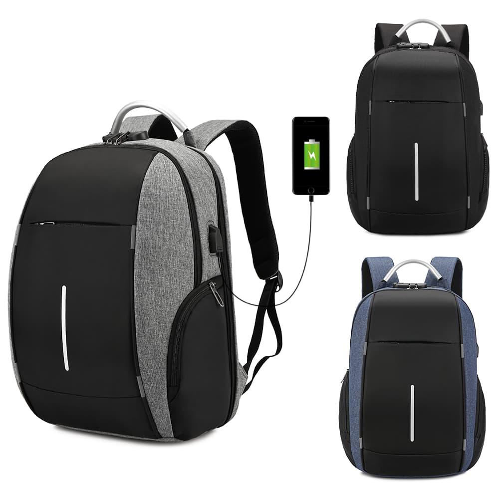 Mochila Notebook Impermeável Anti Furto Alça Reforçada Cadeado Saida Cabo Aux Usb Fone Ouvido