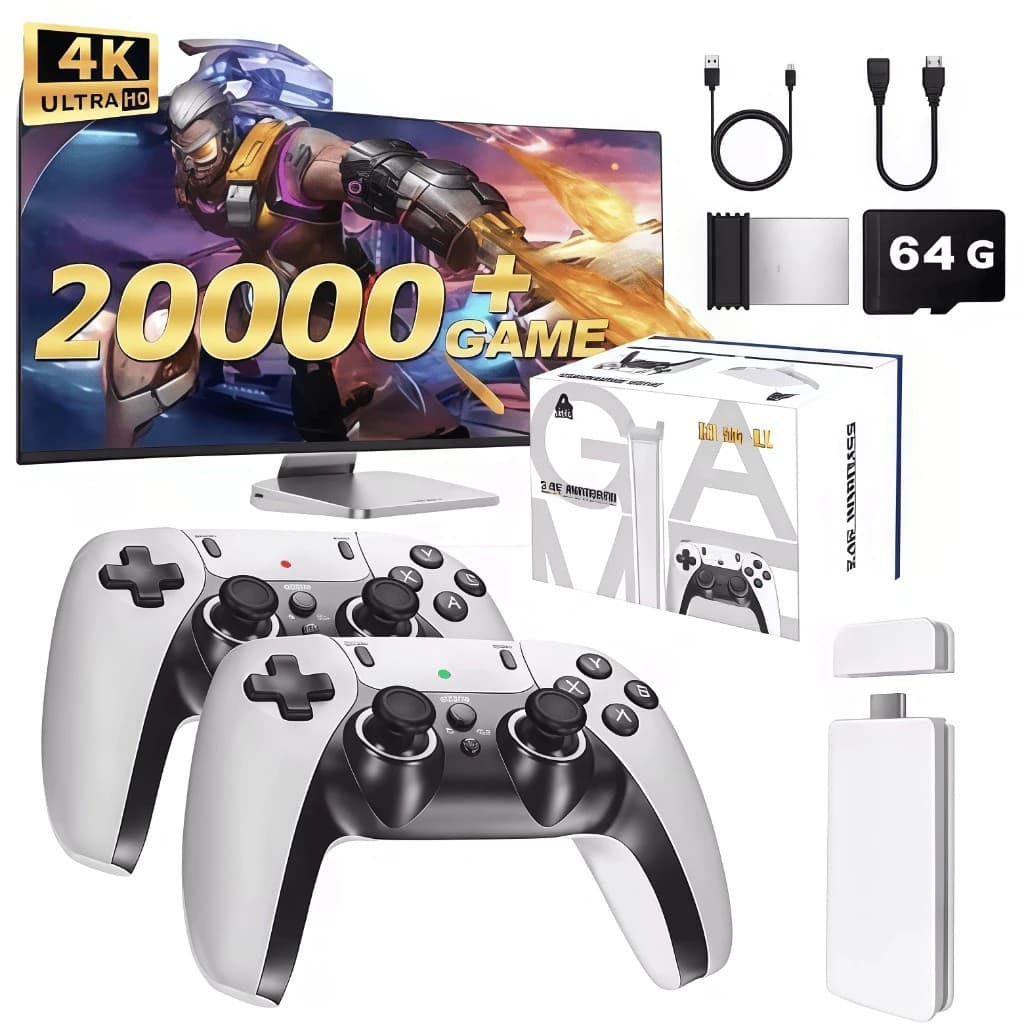2025 NOVO Vídeo Game Stick M15 Pro 4k 64gb Hdmi Com 2 Controles Se Fio +20mil Jogos