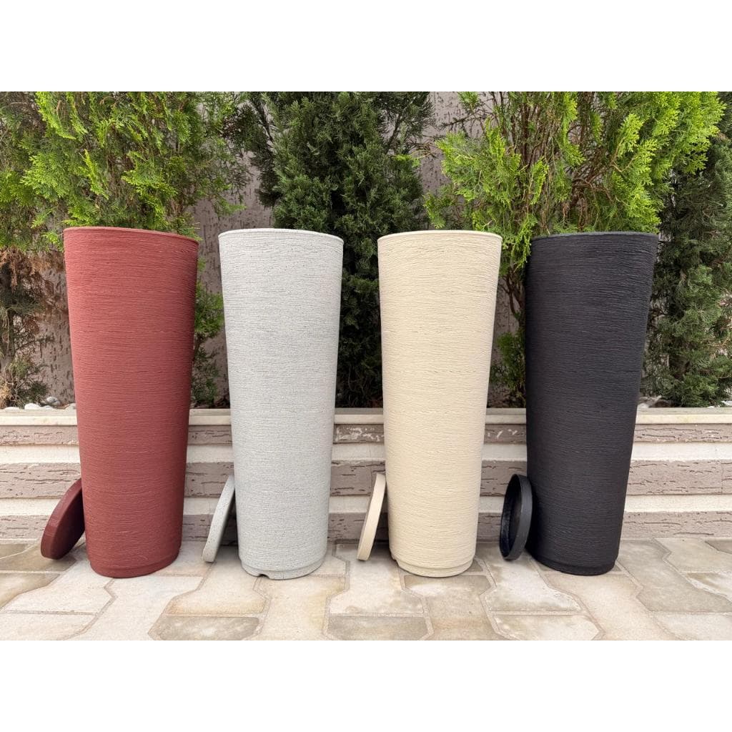 Vaso para Plantas Coluna Ibiza Escovada P 59 cm Com Prato Coletor