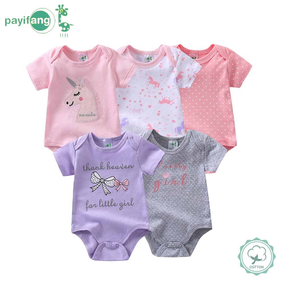 Kit 5 Conjuntos Bebê Canelado Confortável Menino e Menina Summer Cartoon Roupa De Bebê Recém-Nascido Macia Para Bebês