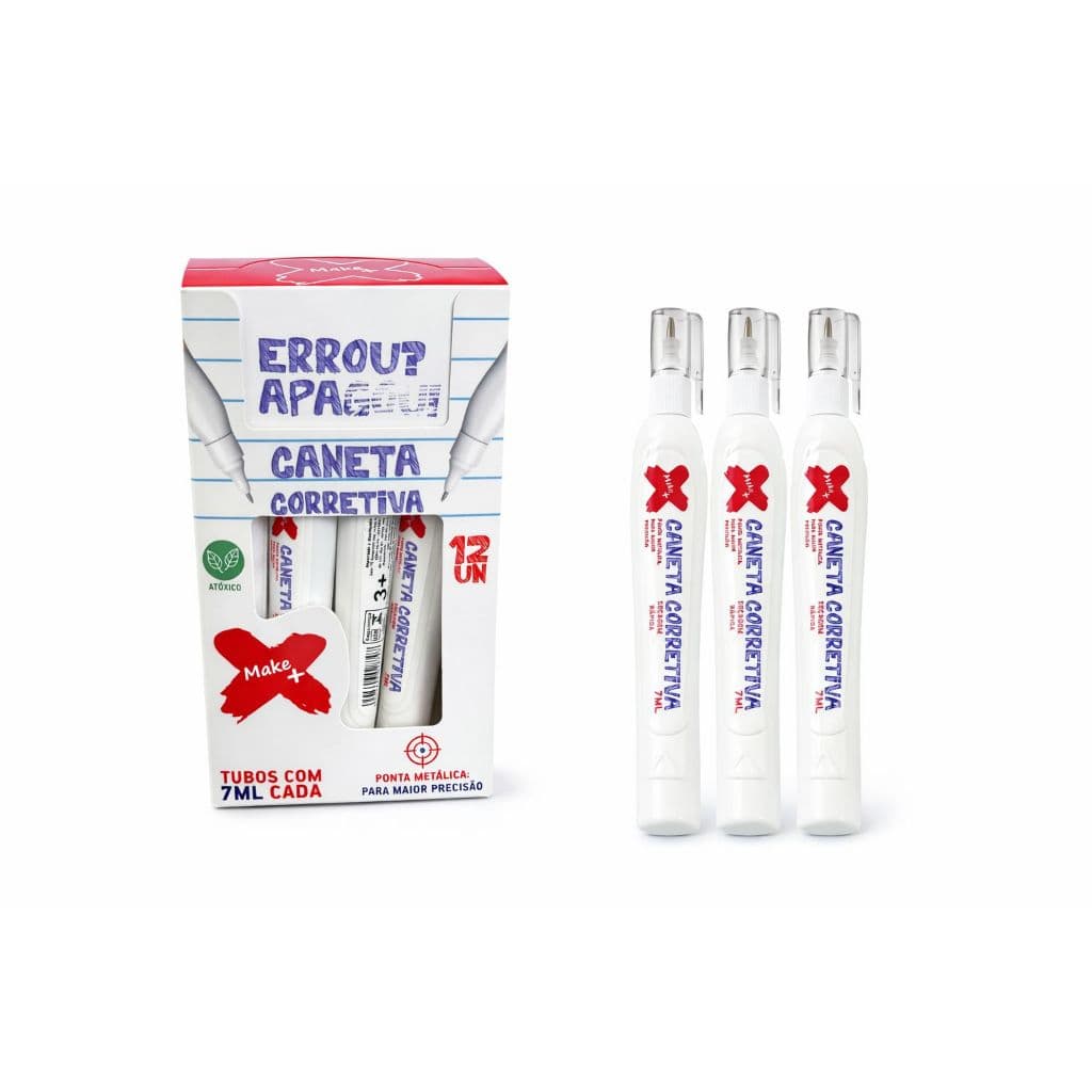Caneta Corretiva Make+ 7ml Atóxica | Ponta Metálica Alta Precisão | Kit 3, 6 ou 12 Unidades