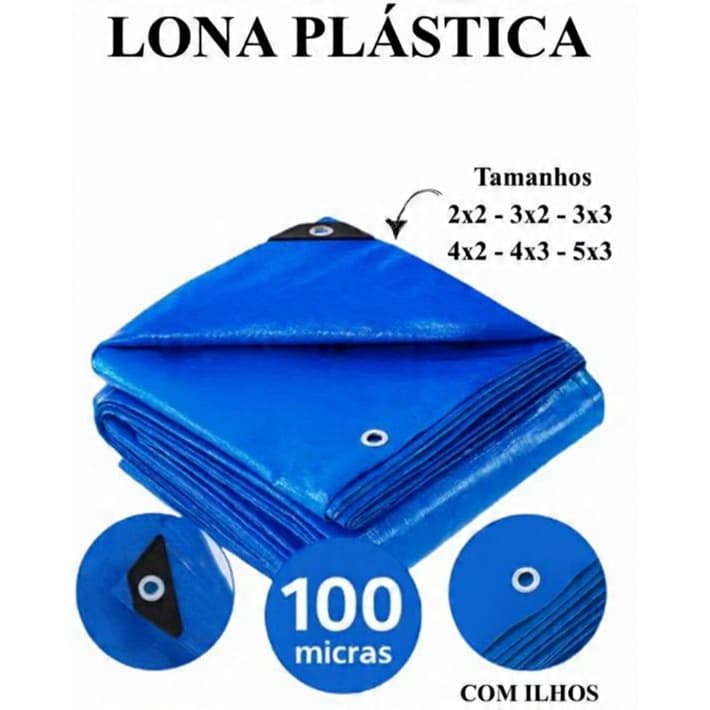 Lona Plástica c/ ilhós100 Micras 2x2 3x2 3x3 4x2 4x3 5x3