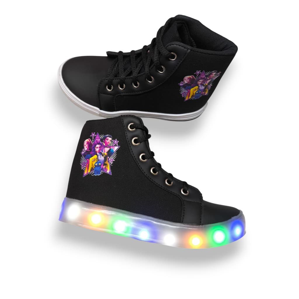 Tênis Bota Infantil Menina Desenho  Guerreira com Luz de LED Cano alto Confortável