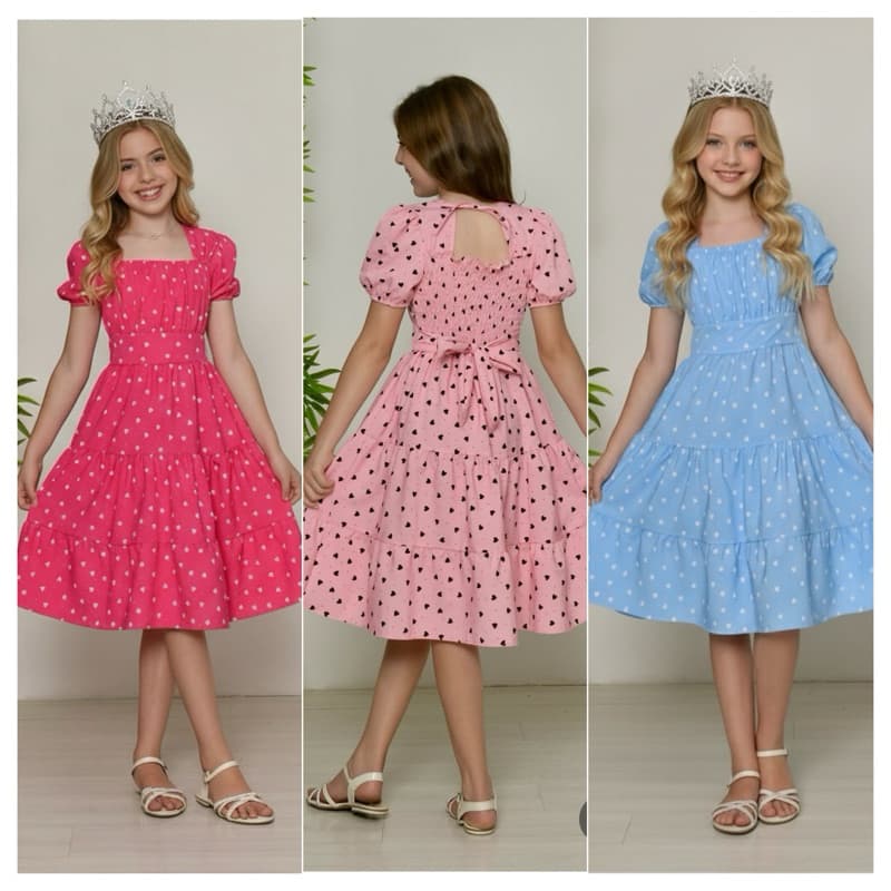 vestido Infantil Curto Juvenil Menina manga princesa cinderela estampado Coração