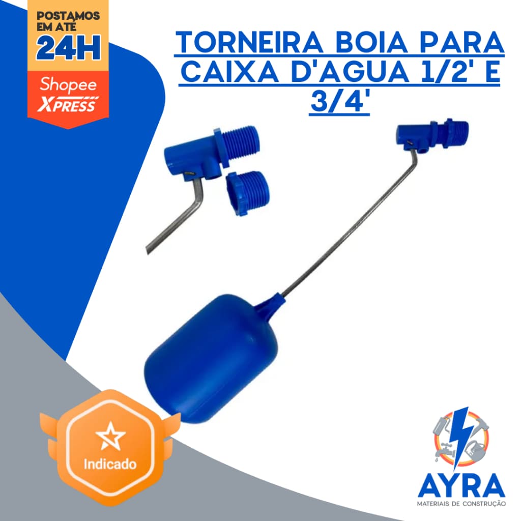 Torneira Bóia Universal P/ Caixa D'água 1/2 E 3/4 Rosca Ext.