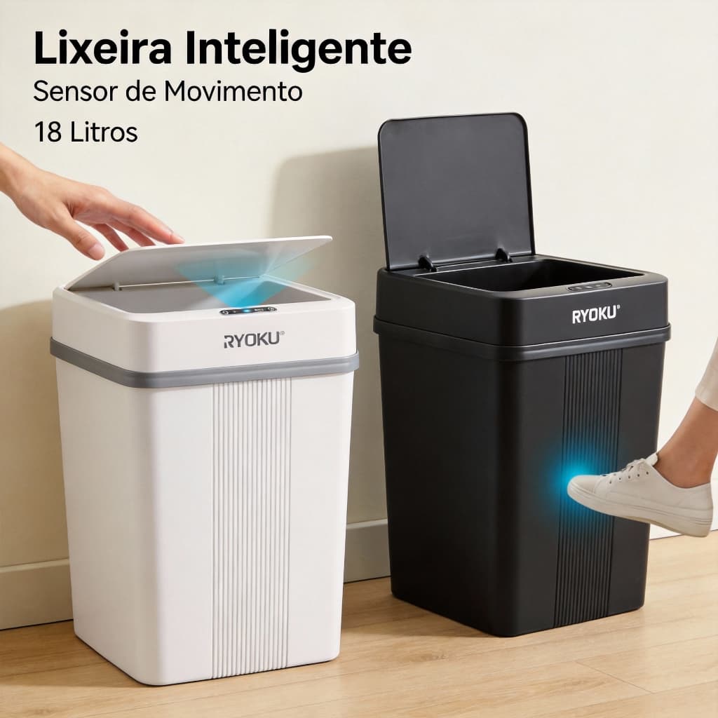 Lixeira Inteligente De 12/ 16/ 18 Litros Automático Sensor Abre Fácil de  Banheiro Cozinha Escritório Internos