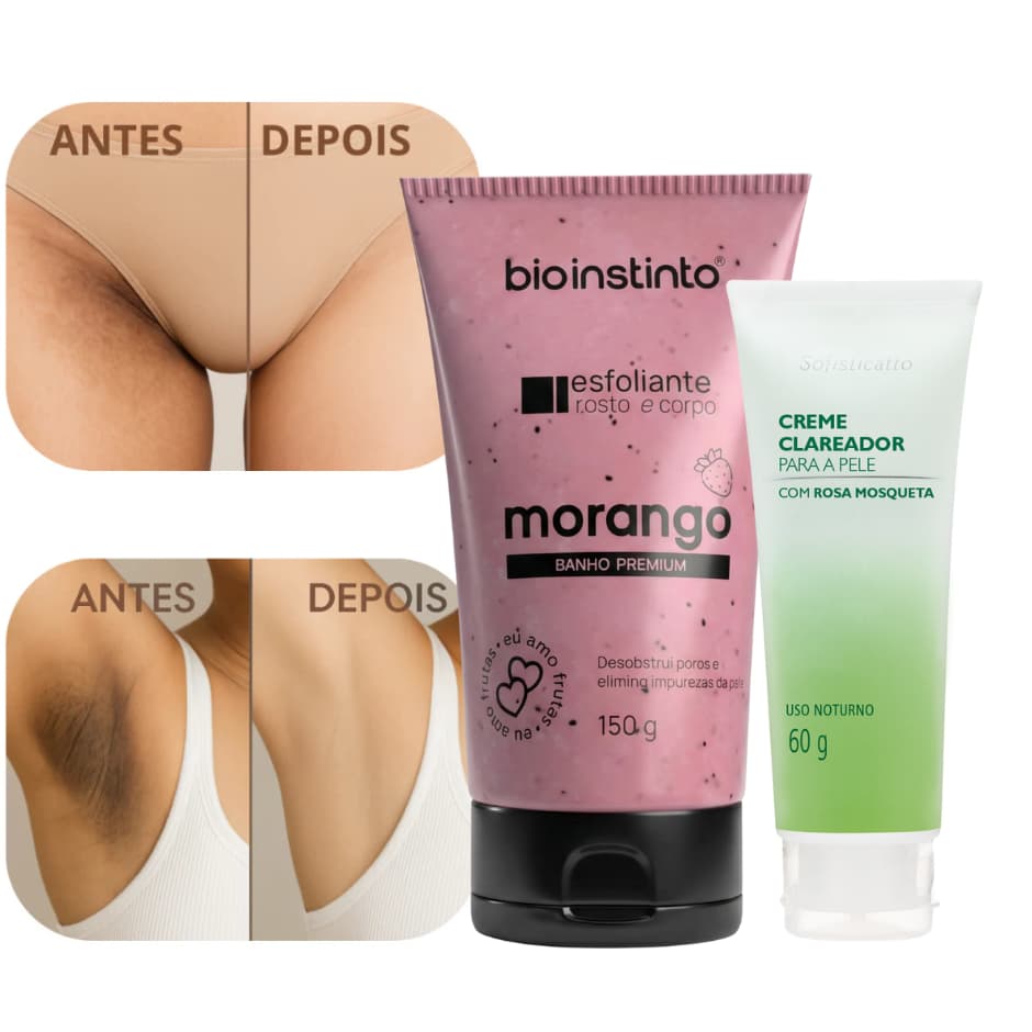 kit Clareador de virilha e axila Para a pele com Rosa Mosqueta + Esfoliante Corpo e Rosto Skin Care 150G