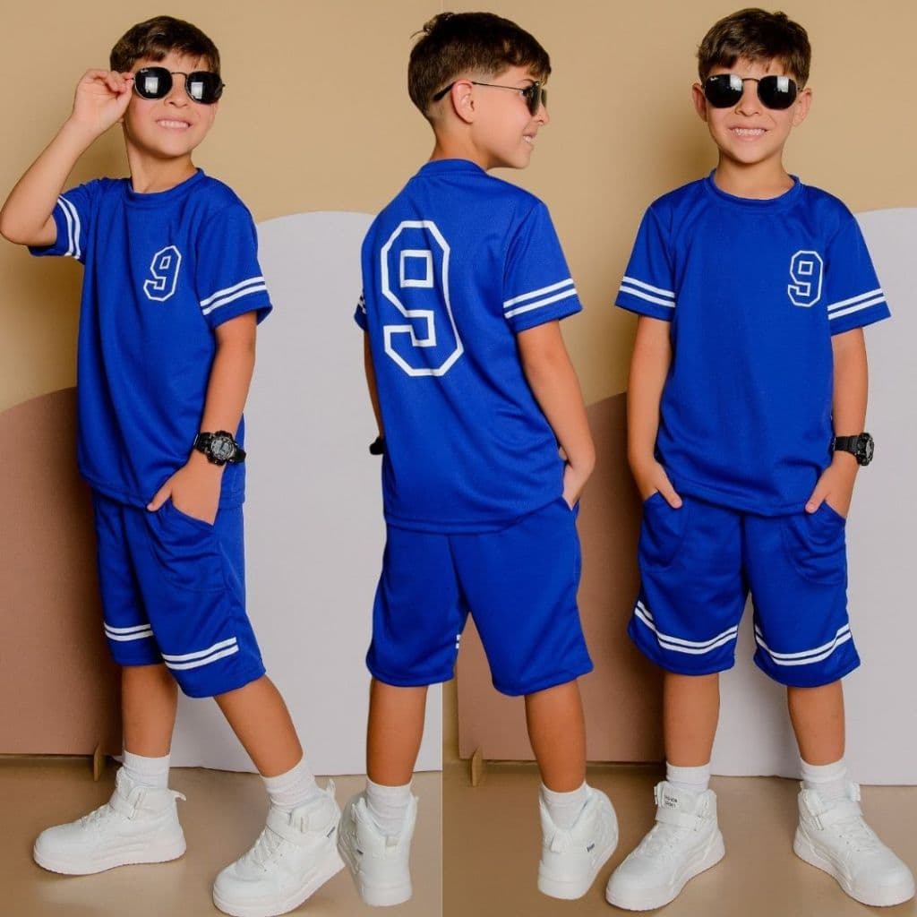 Conjunto Infantil Menino Juvenil Verão Premium Estiloso bermuda e Camiseta este Do 2 até 12 anos