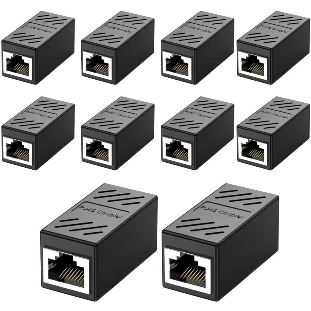 10x Adaptador Emenda Rj45 Extensor Cat5, Cat6, Cat7, Rede Ethernet Conector Blindado preto