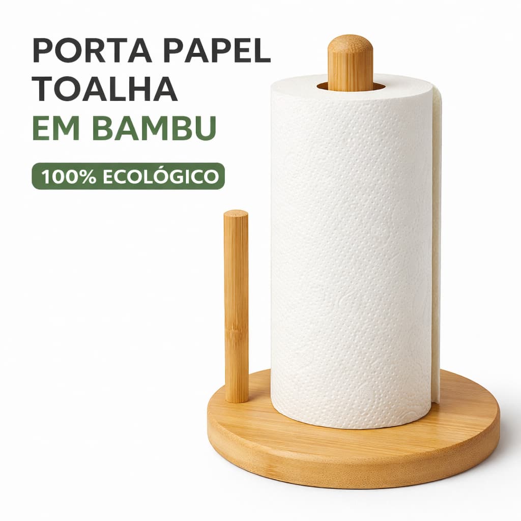 Suporte Porta De Papel Toalha Em Bambu  Para Mesa