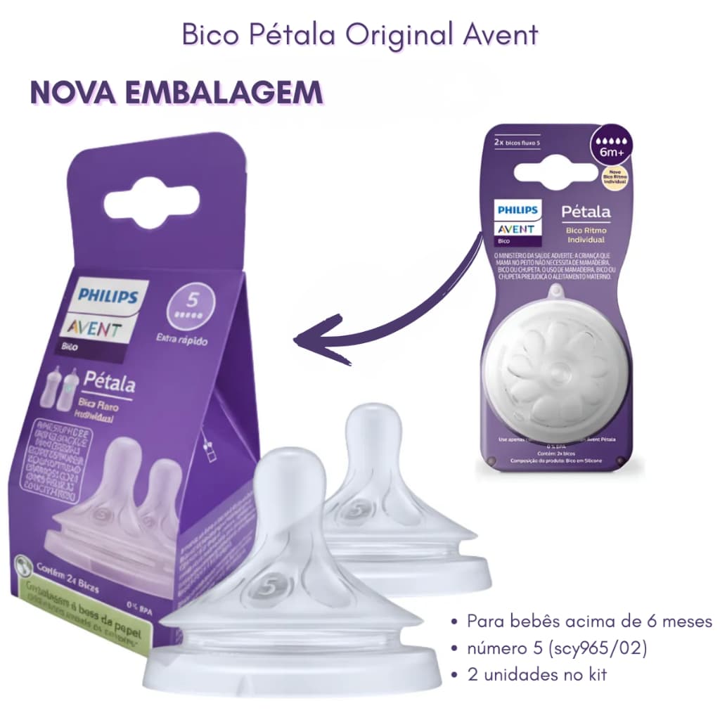 Bico Mamadeira Philips Avent Pétala 3.0 N°5 - 6m+ 2 Unidades