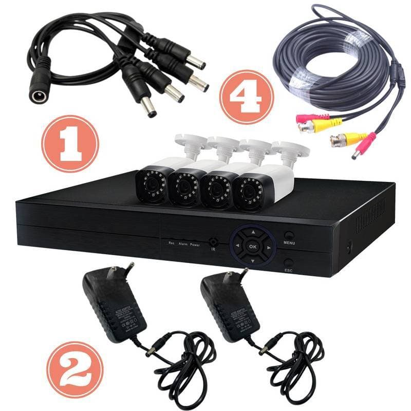 KIT DVR HD 1080N 4 CANAIS 4 CAM AHD 720P 1/4 3.6MM IP66 AITEK