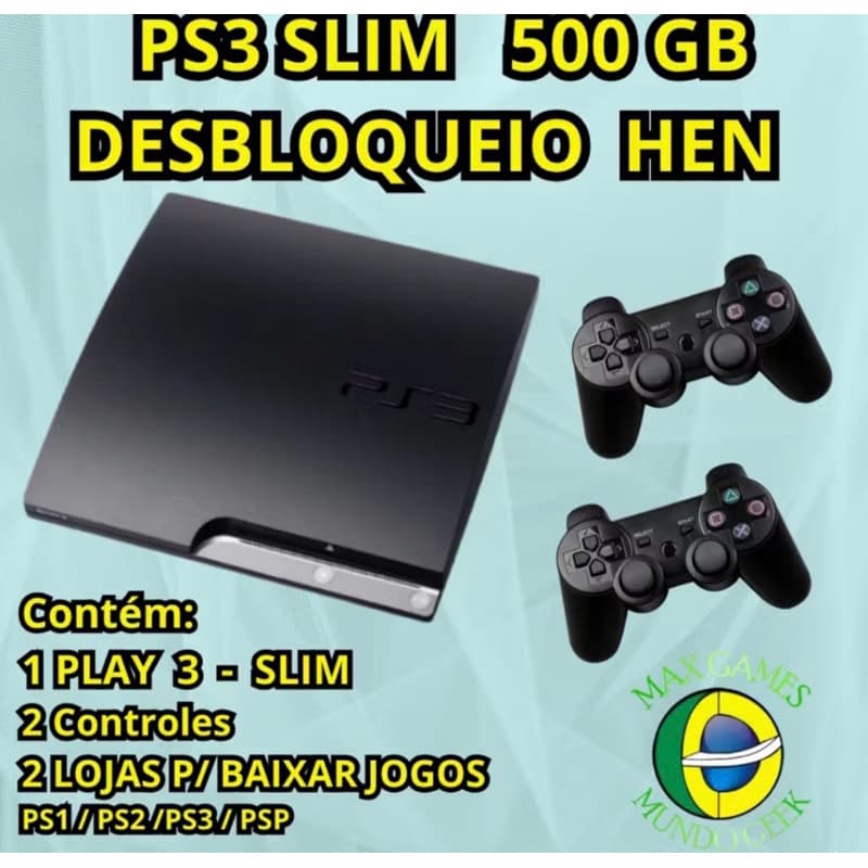 Console PlayStation 3 Slim 500gb SEMI NOVO com HEN DESBLOQUEADO