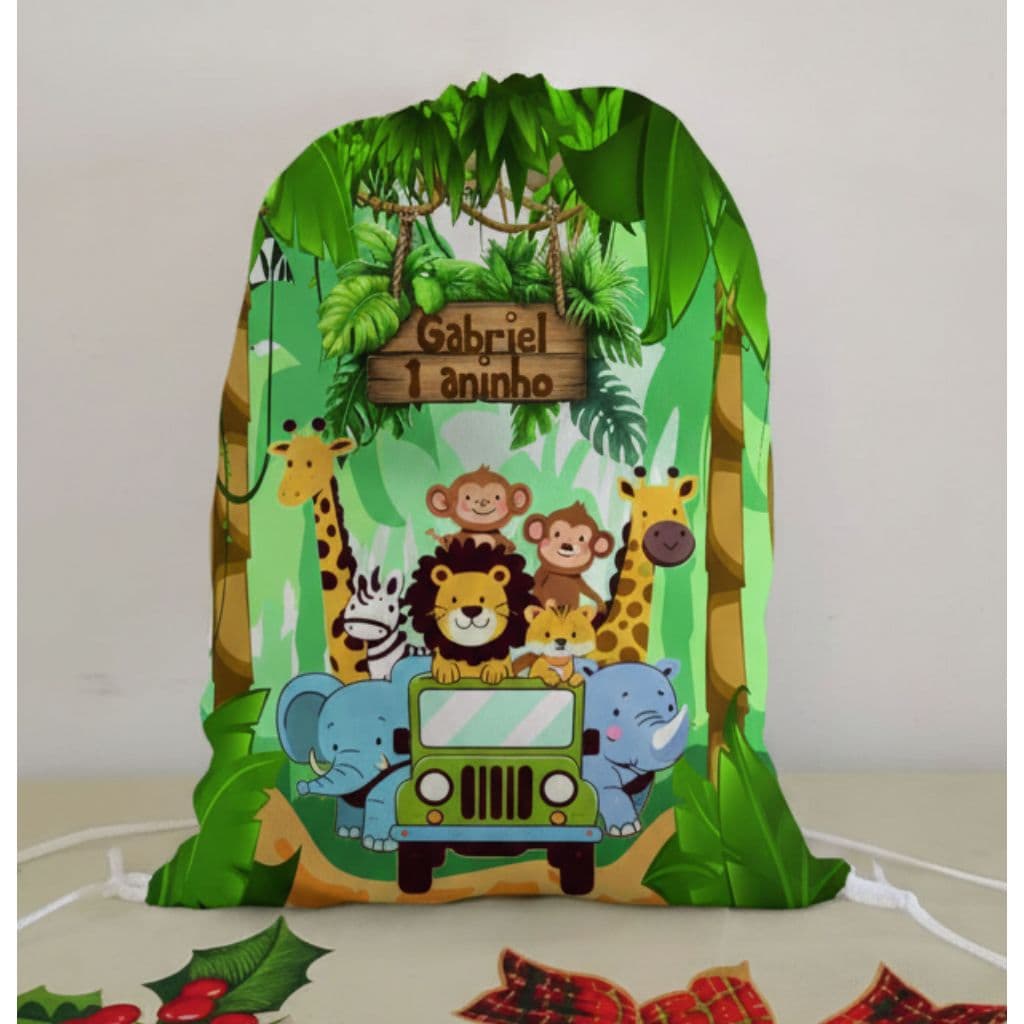 Mochila Saco Personalizada Infantil Lembrancinha Festa Aniversário Safari