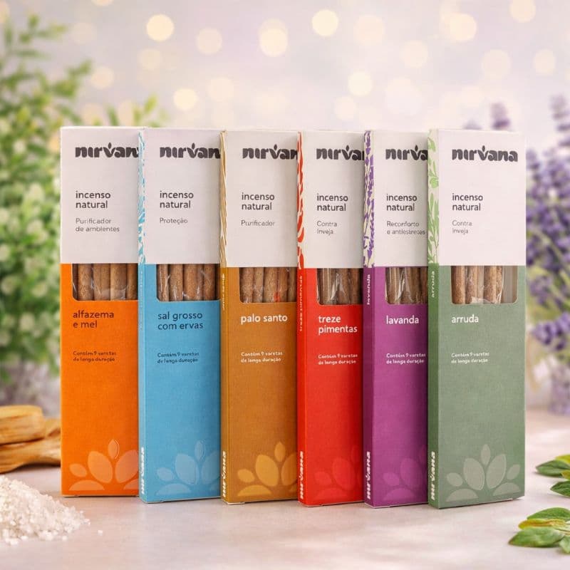 Incenso 100% Natural Nirvana - Longa Duração 2h - 09 varetas caixa - Palo Santo e Outros