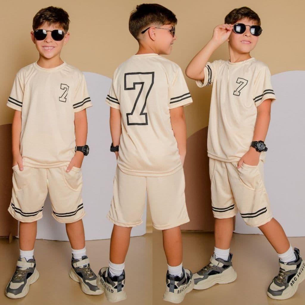 Conjunto Infantil Menino Juvenil Verão Estiloso bermuda e Camiseta Premium  Veste Do 2 até 12 anos