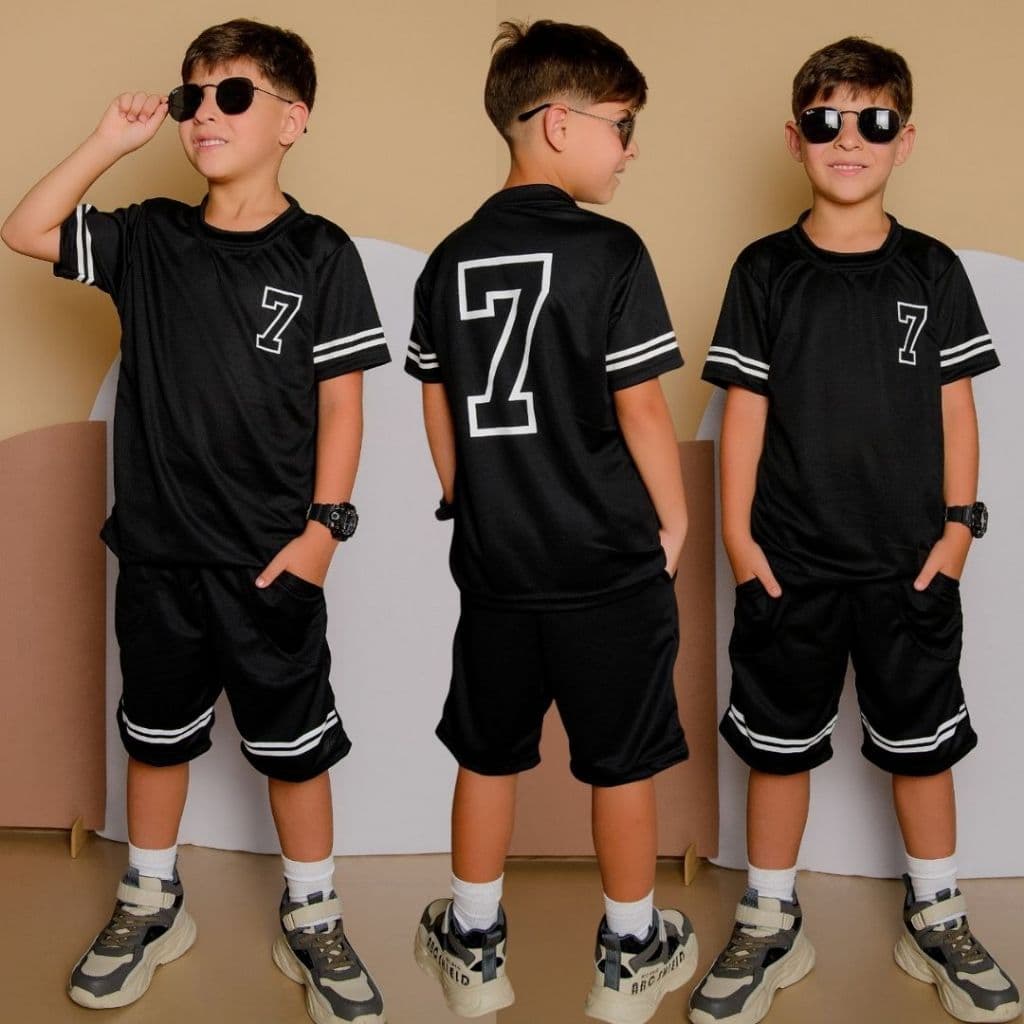 Conjunto Infantil Menino Juvenil Verão Estiloso bermuda e Camiseta Premium  Veste Do 2 até 12 anos