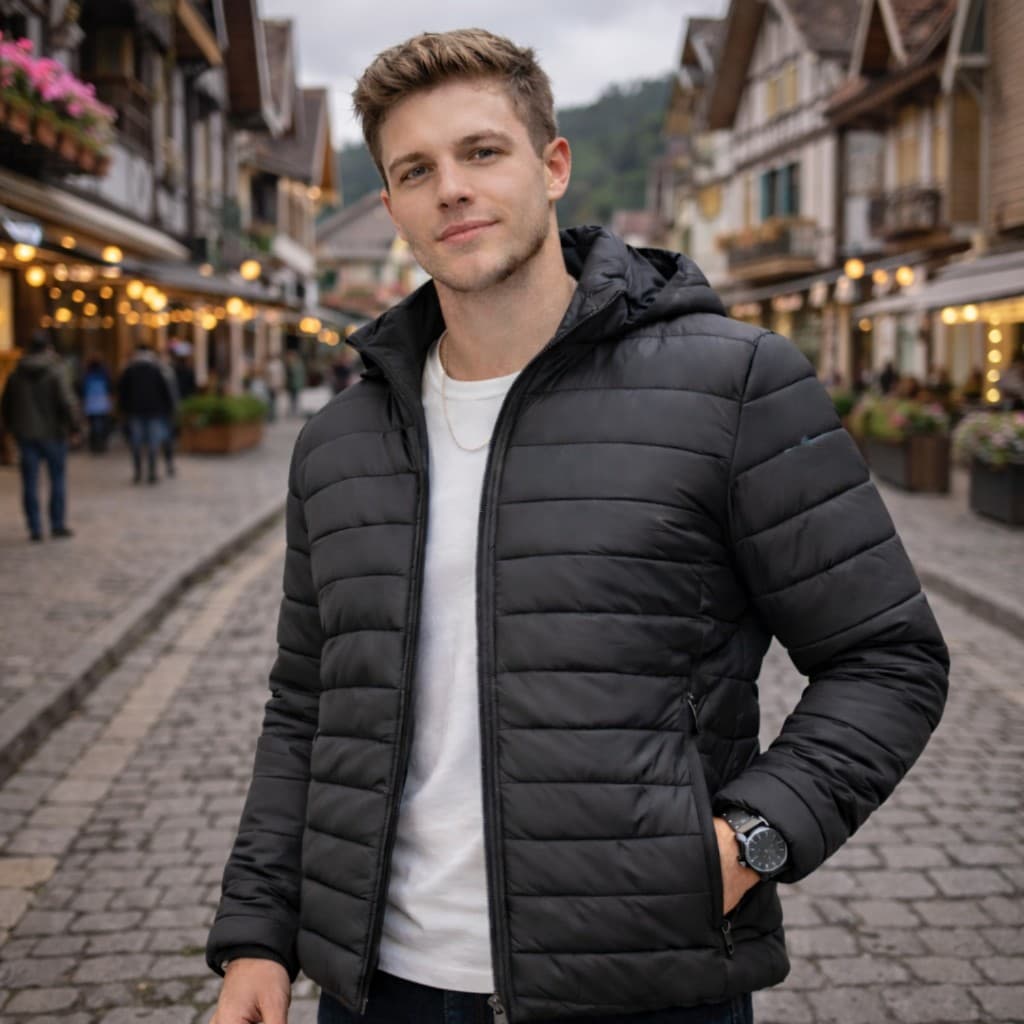 Jaqueta Bobojaco Puffer Capuz Removível Impermeável Bolsos Internos Frio Inverno