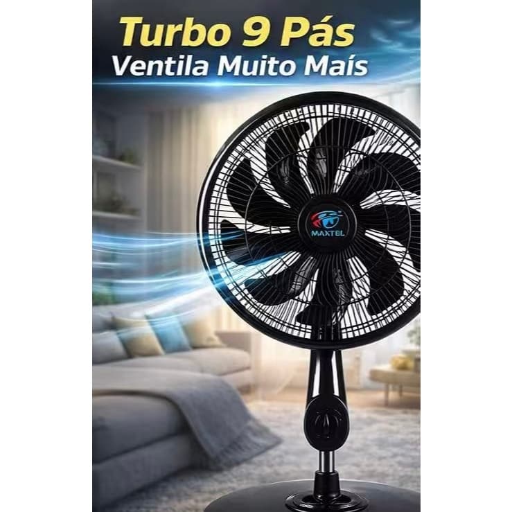 Ventilador de Coluna Turbo 9 Pás Silencioso 75W Forte com Base 46cm 220V – Ventila Mais