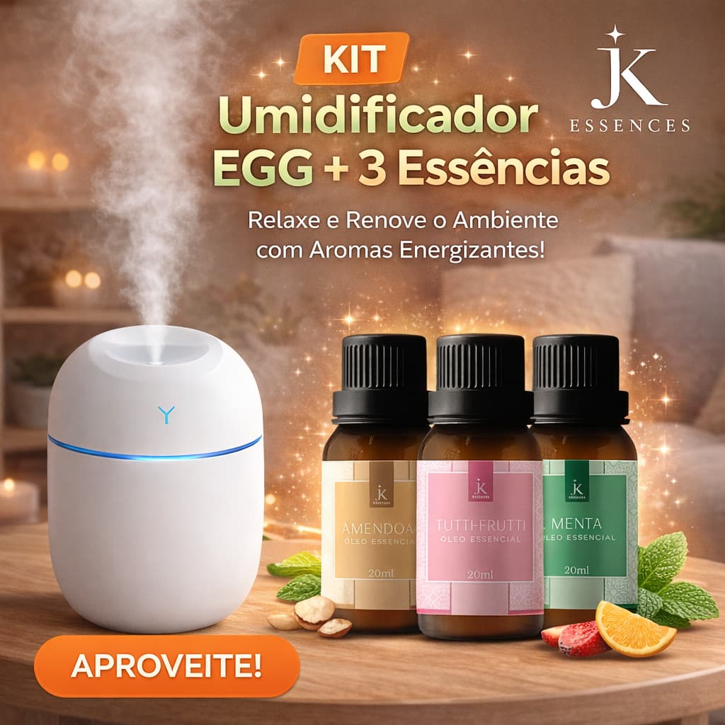 Kit Umidificador Aromatizador + 3 Essências Hidrossolúvel | Difusor De Ar Egg | 3 Essências Premium