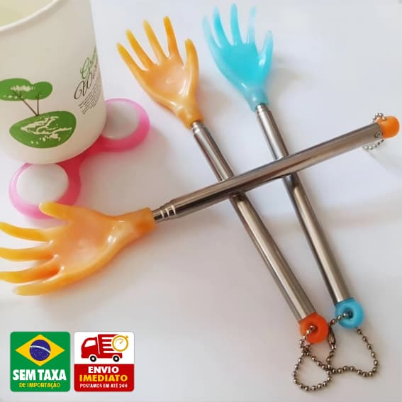Massagedor Coçador de Costas Telescópico Retrátil Mãozinha 44cm Plástico e Metal