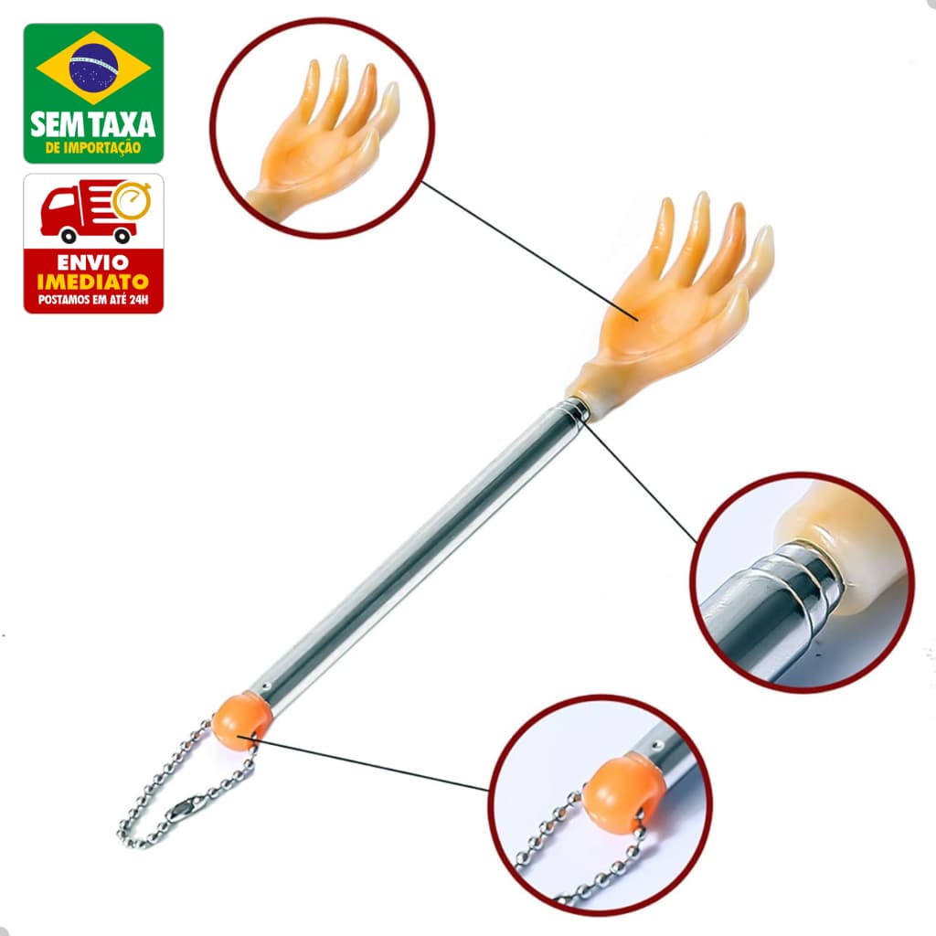 Massagedor Coçador de Costas Telescópico Retrátil Mãozinha 44cm Plástico e Metal