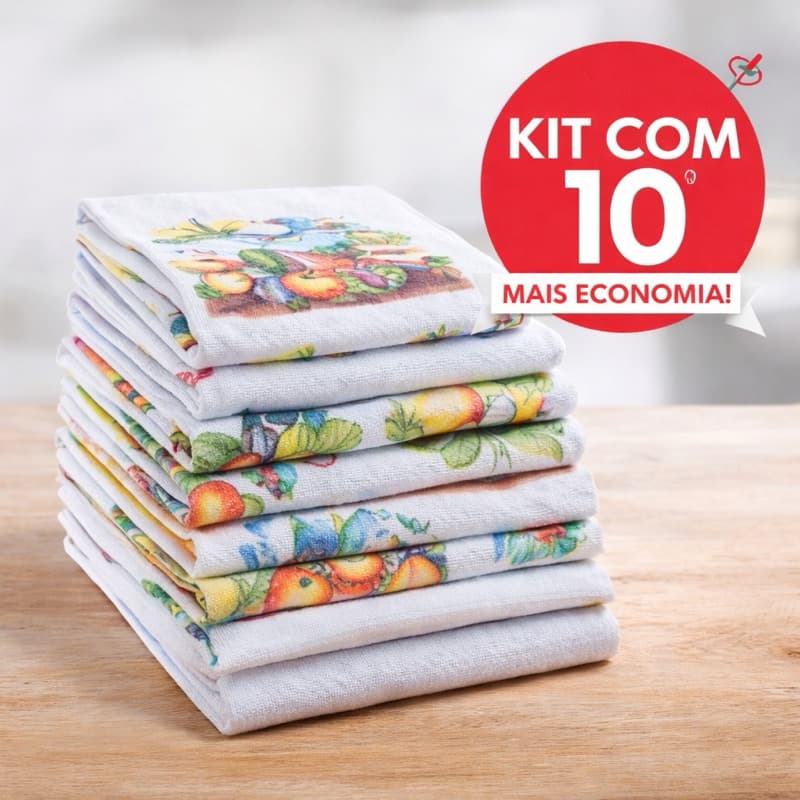 Kit 10 Pano de Prato Estampado Algodão Com Bainha – Ideal para sua Cozinha
