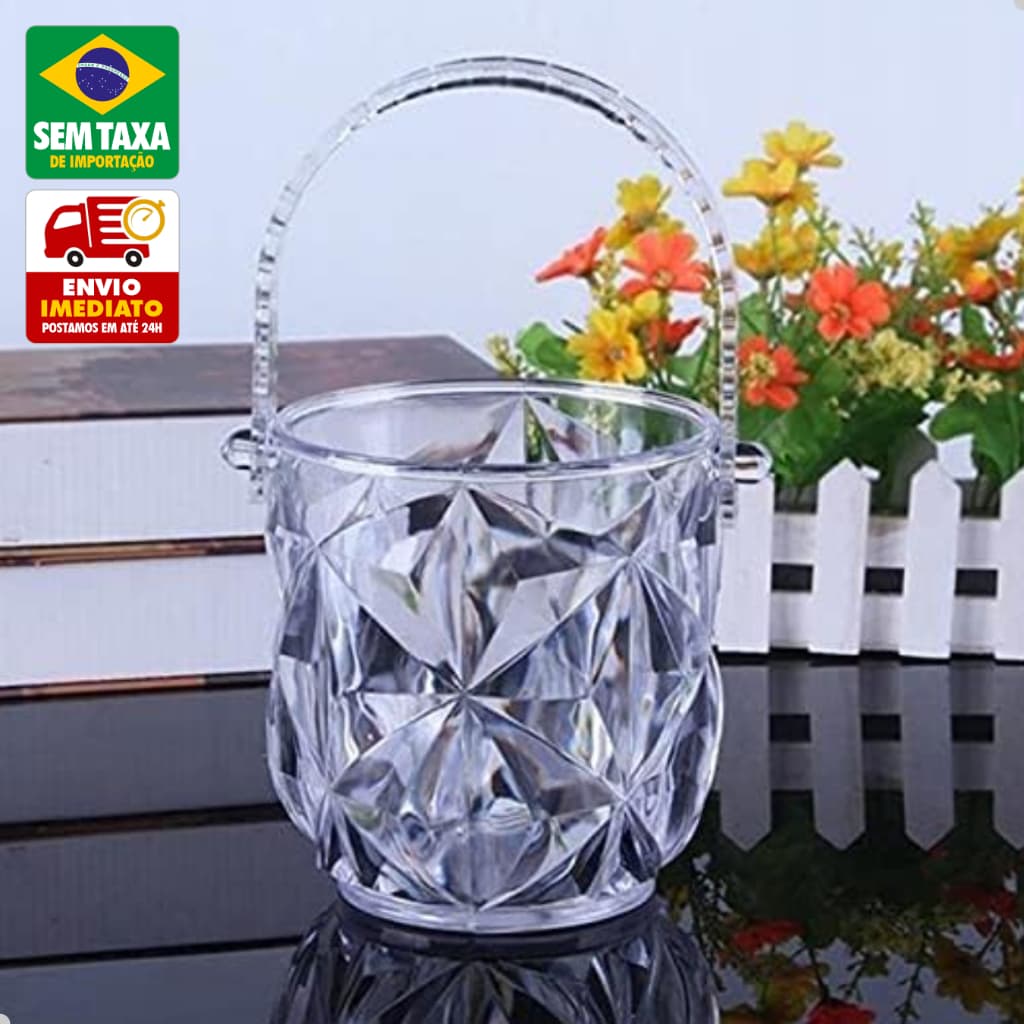 Mini Baldinho de Gelo Transparente em Polipropileno com Pegador para Mesa Bar e Restaurante