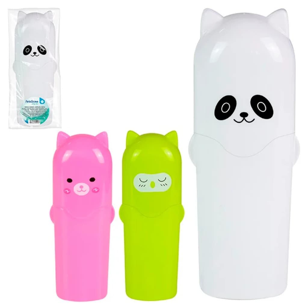 Porta Escova e pasta de Dentes Infantil em Formato de Animal – Panda / Gatinho / coruja Colorido