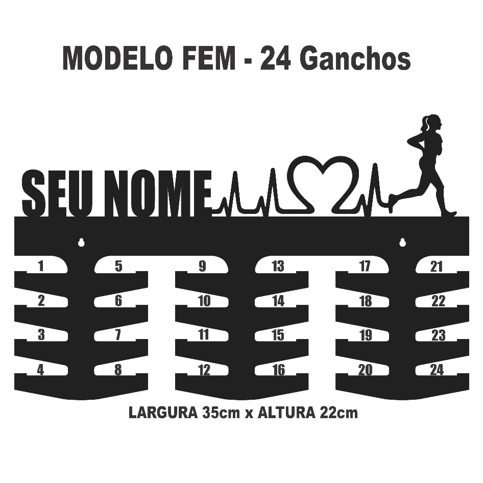 Porta Medalhas Corrida Com Nome Feminino & Masculino MDF Vazado