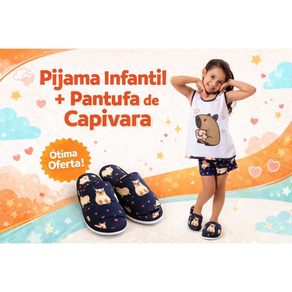 kit 1 short doll regata INFANTIL+ 1 pantufa verao personagens blogueira capivara de dormir pijama feminino INFANTIL