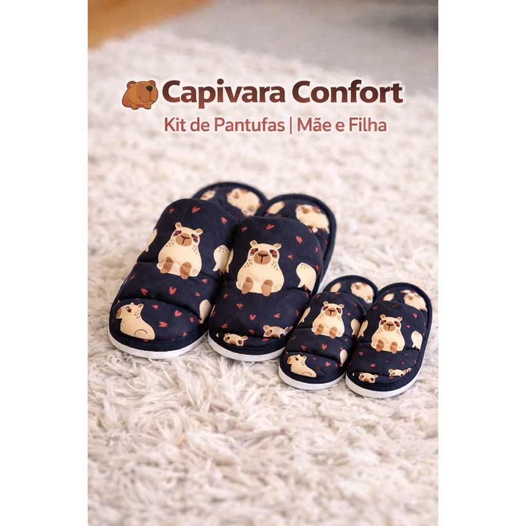 Kit 1 pantufa feminina adulto + 1 pantufa infantil capivara mãe e filha tal mãe tal filha de quarto chinelo fofinho